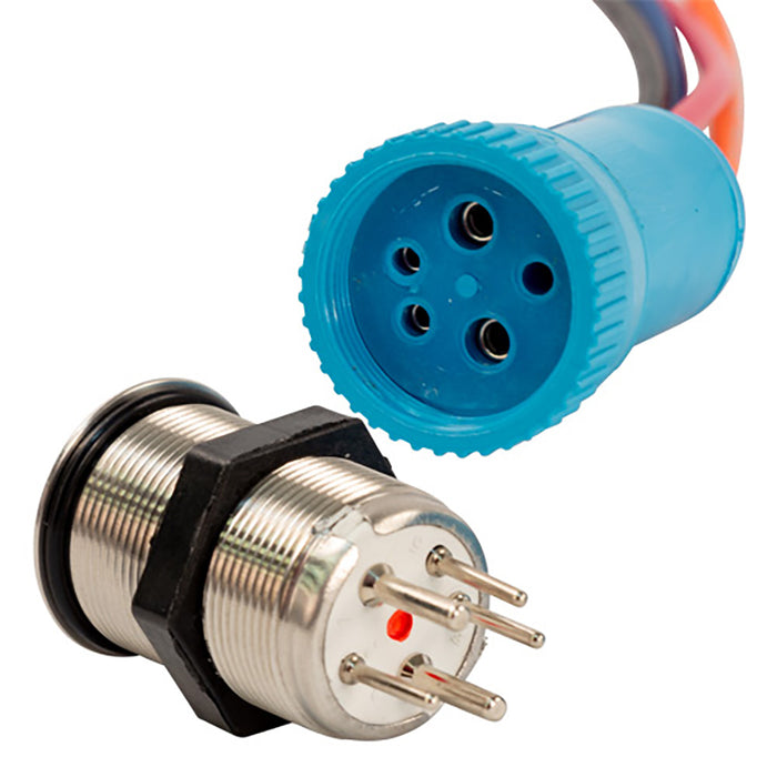 Bluewater 22mm In Rush Push Button Switch - Off/(On) Momentary Contact - Blue/Red LED