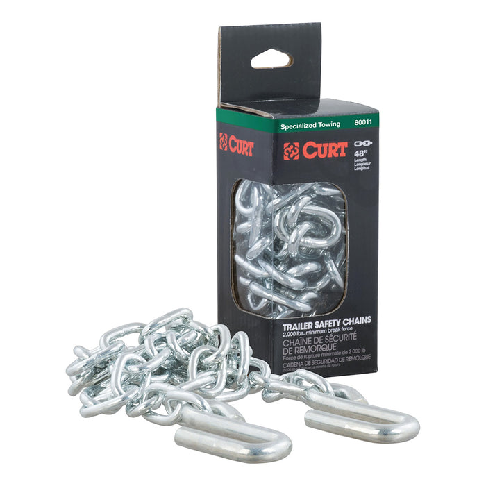 CURT 48" Safety Chain w/2 "S" Hooks - 2,000 lbs - Clear Zinc