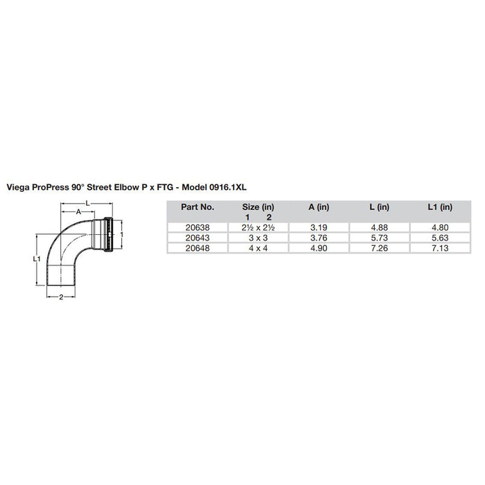 Viega ProPress 2-1/2" - 90° Copper Elbow - Street/Press Connection - Smart Connect Technology