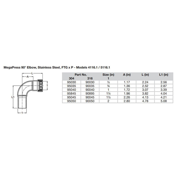 Viega MegaPress 3/4" 90° Stainless Steel 304 Elbow Street - Press Connection - Smart Connect Technology