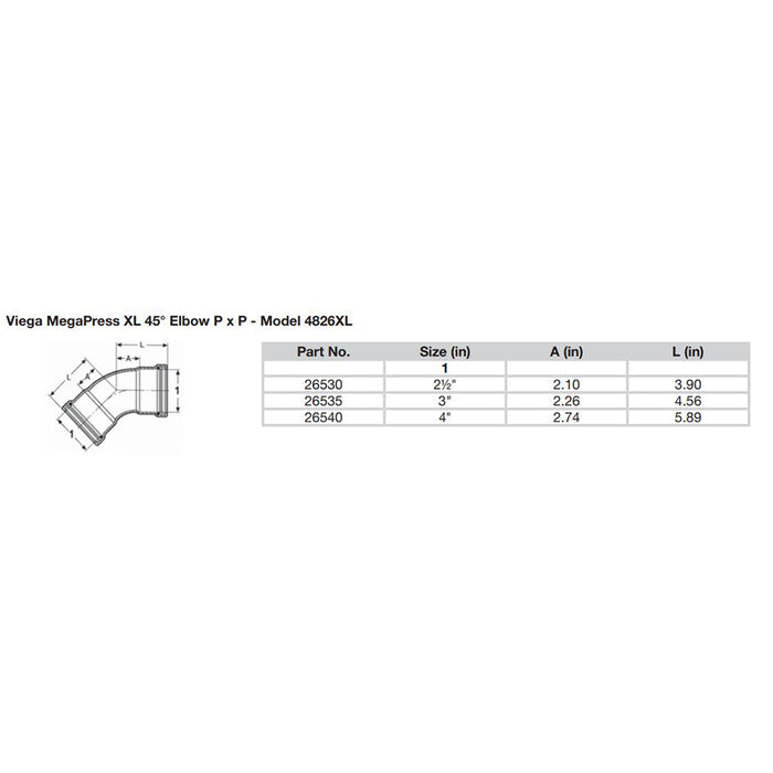 Viega MegaPress 4" 45° Carbon Steel Elbow w/FKM - Double Press Connection - Smart Connect Technology