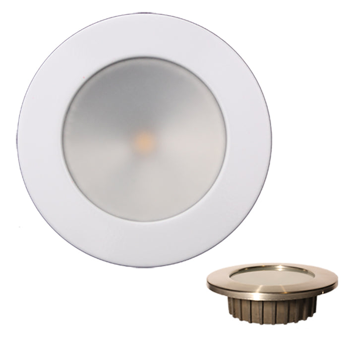 Lunasea “ZERO EMI” Recessed 3.5” LED Light - Warm White, Red w/White Stainless Steel Bezel - 12VDC