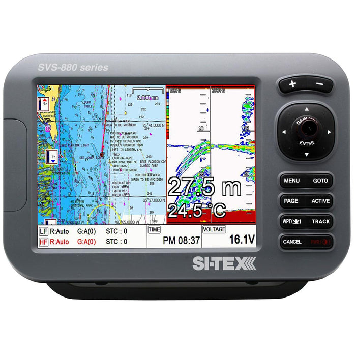 SI-TEX SVS-880CF-E 8" Chartplotter/Sounder Combo w/External GPS Antenna & Navionics+ Flexible Coverage Chart Card
