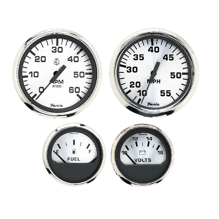 Faria Spun Silver Box Set of 4 Gauges f/Outboard Engines - Speedometer, Tach, Voltmeter & Fuel Level