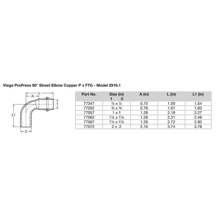 Viega ProPress 2" - 90° Copper Elbow - Street/Press Connection - Smart Connect Technology