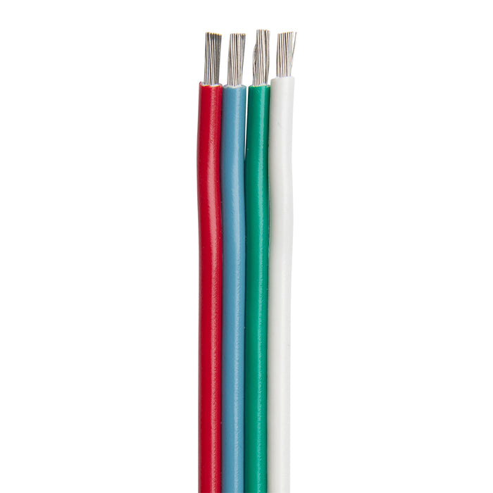 Ancor Flat Ribbon Bonded RGB Cable 16/4 AWG - Red, Light Blue, Green & White - 100'