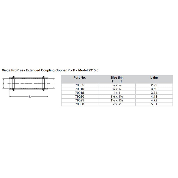 Viega ProPress 1-1/4" Extended Coupling w/o Stop - Double Press Connection - Smart Connect Technology