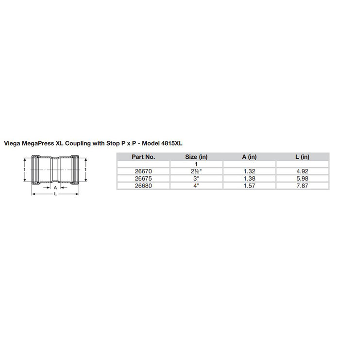 Viega MegaPress 3" Carbon Steel Coupling w/Stop w/FMK Double Press Connection - Smart Connect Technology