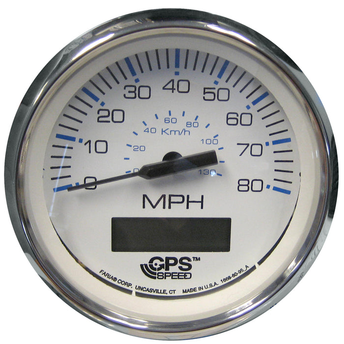 âFaria Chesapeake White SS 4" Speedometer w/LCD Heading Display - 80MPH (GPS)