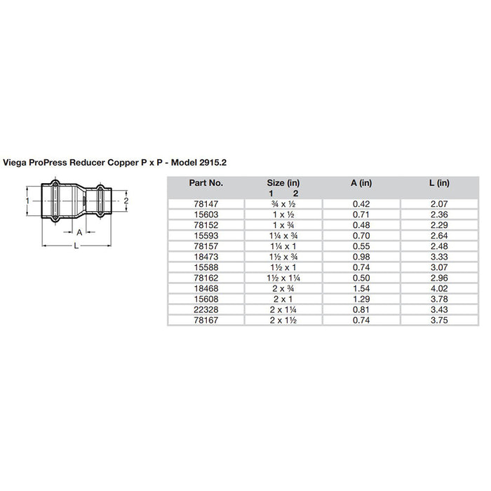 Viega ProPress 1-1/4" x 1" Copper Reducer - Double Press Connection - Smart Connect Technology