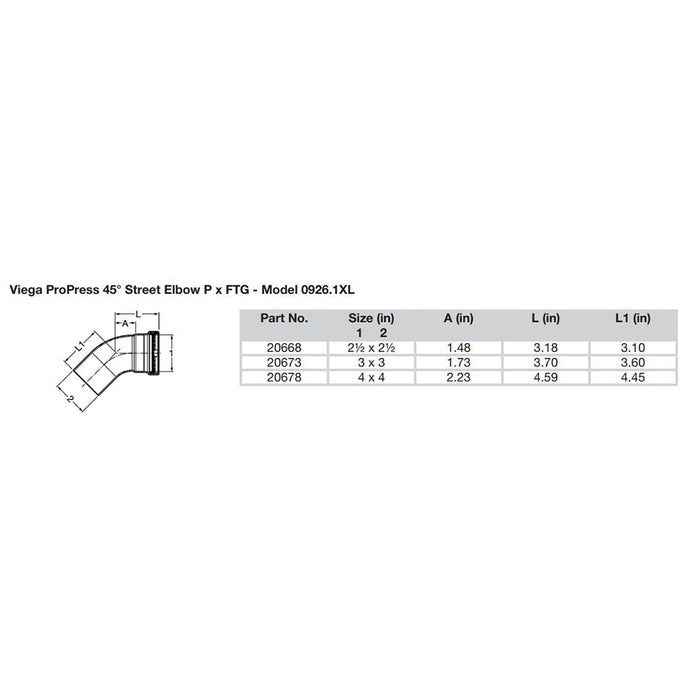 Viega ProPress - 2-1/2" - 45° Copper Elbow - Street/Press Connection - Smart Connect Technology