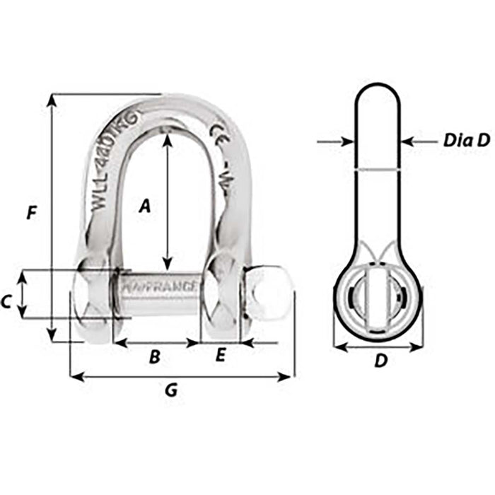 Wichard Captive Pin D Shackle - Diameter 12mm - 15/32"