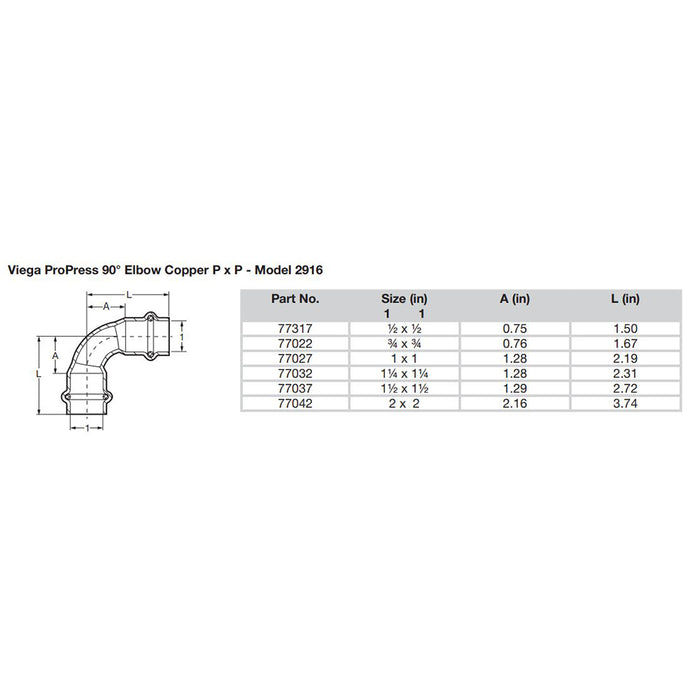 Viego ProPress 3/4" - 90° Copper Elbow - Double Press Connection - Smart Connect Technology