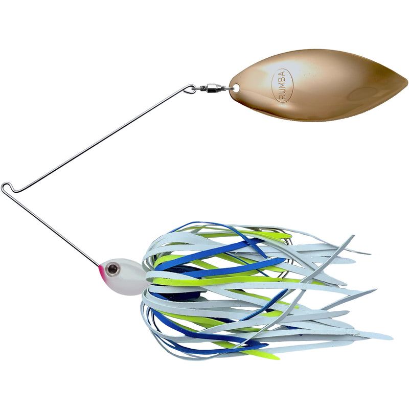 The Original Spinnerbait Fishing Lures-White/Chartreuse/Blue Rubber Skirt, Gold Willow Leaf Blade