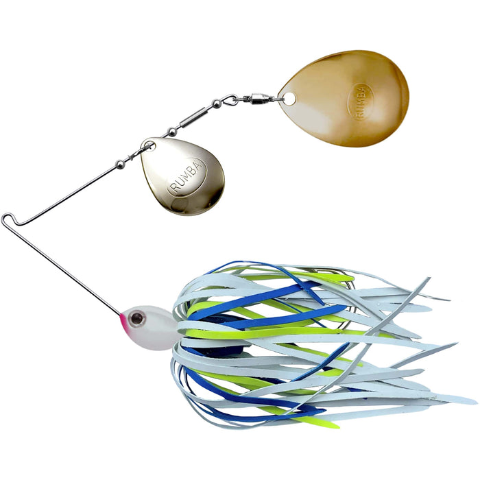 The Original Spinnerbait Fishing Lures-White/Chartreuse/Blue Rubber Skirt, Nickel/Gold Double Colorado Leaf Blades