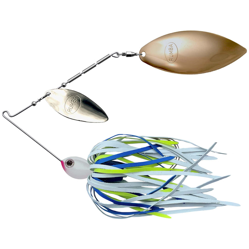 The Original Spinnerbait Fishing Lures-White/Chartreuse/Blue Rubber Skirt, Nickel/Gold Double Willow Leaf Blades