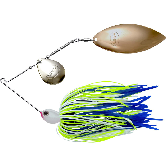 The Original Spinnerbait Fishing Lures-White/Chartreuse/Blue Silicone Skirt, Nickel/Gold Tandem Blades