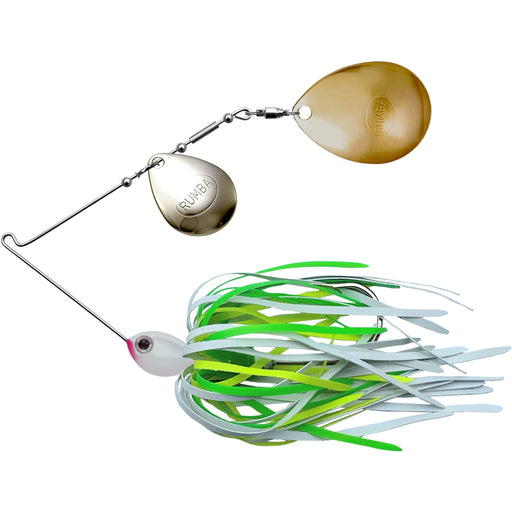 The Original Spinnerbait Fishing Lures-White/Chartreuse/Lime Rubber Skirt, Nickel/Gold Double Colorado Leaf Blades