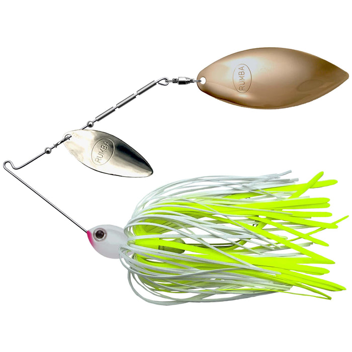 The Original Spinnerbait Fishing Lures-White/Chartreuse Silicone Skirt, Nickel/Gold Double Willow Leaf Blades